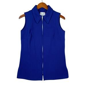Vintage Angelli Knitting Mills Vest Sleeveless Cardigan Blue Top Women's 10